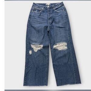 AND NOW THIS Womens Size 30 Blue Denim High Rise Wide Leg Ripped Jeans